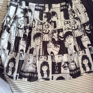 Monochrome Anime Print Skater Skirt